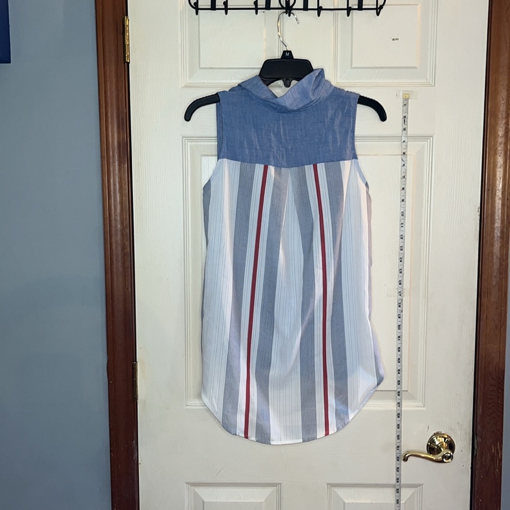 Anthropologie THML-M-blue-sleepless button up twist, striped in back, top/blouse - Picture 5 of 11